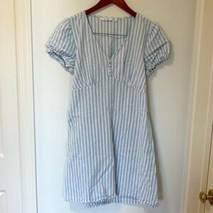 Blumind Linen Blend Dress Striped Summer Dress Junior Size 9 White Blue Buttons